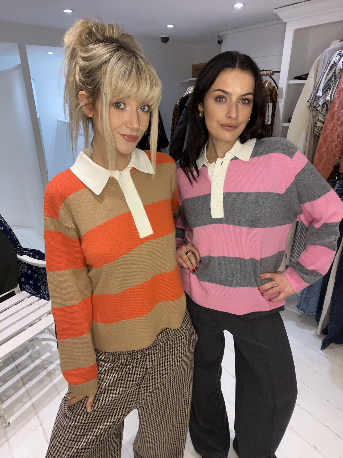 Essentiel Antwerp Jarn Striped Knit Polo in Nectarine