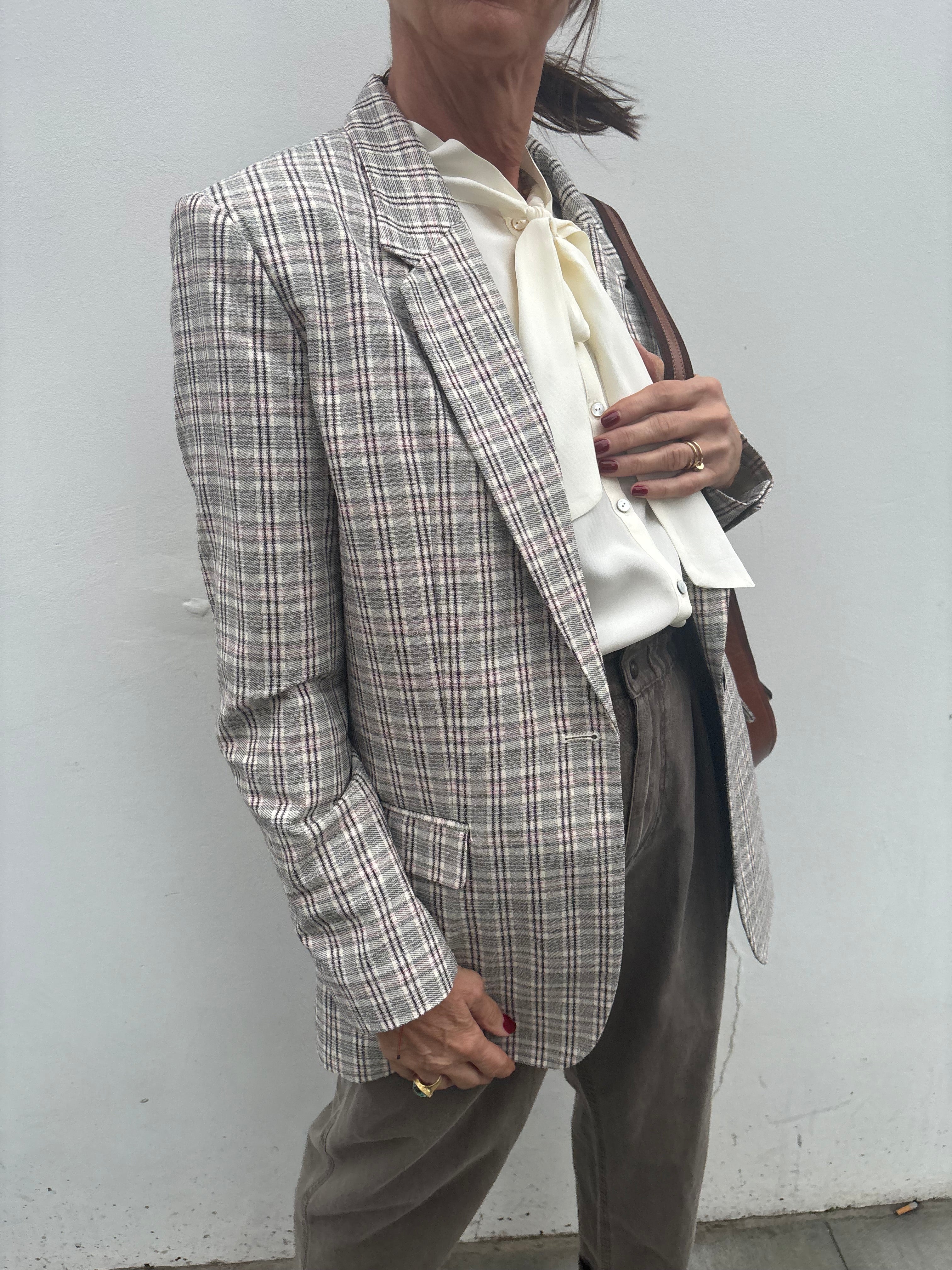 Marant Etoile Selda Checked Jacket in Ecru, Pink