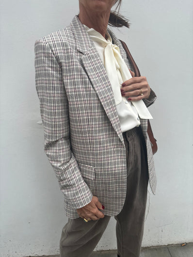 Marant Etoile Selda Checked Jacket in Ecru, Pink