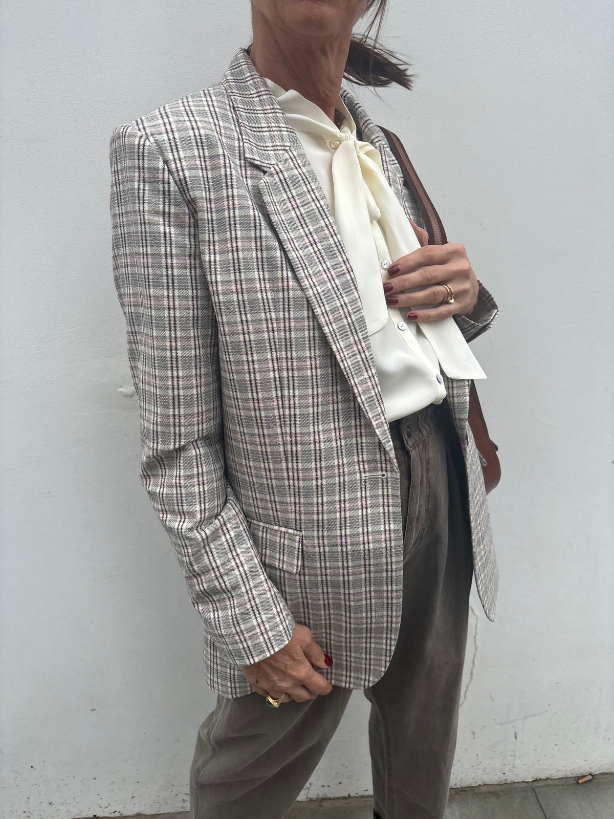 Marant Etoile Selda Checked Jacket in Ecru, Pink