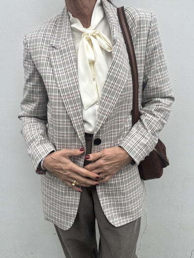 Marant Etoile Selda Checked Jacket in Ecru, Pink