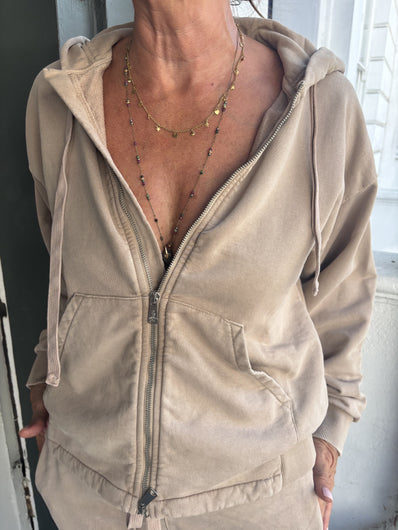 Crossley Daffil Hooded Zip Sweatshirt - Almond Stone Wash