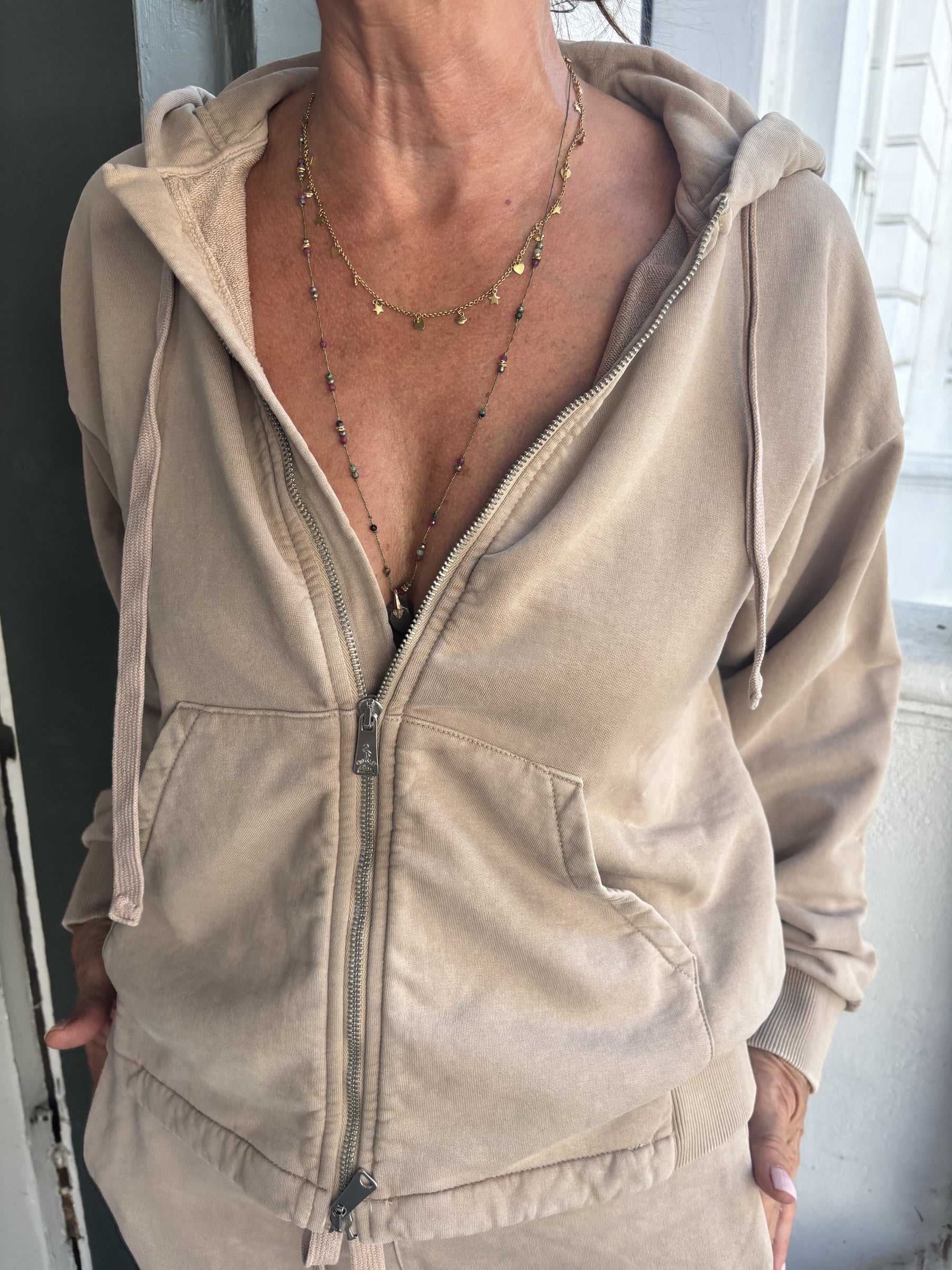 Crossley Daffil Hooded Zip Sweatshirt - Almond Stone Wash