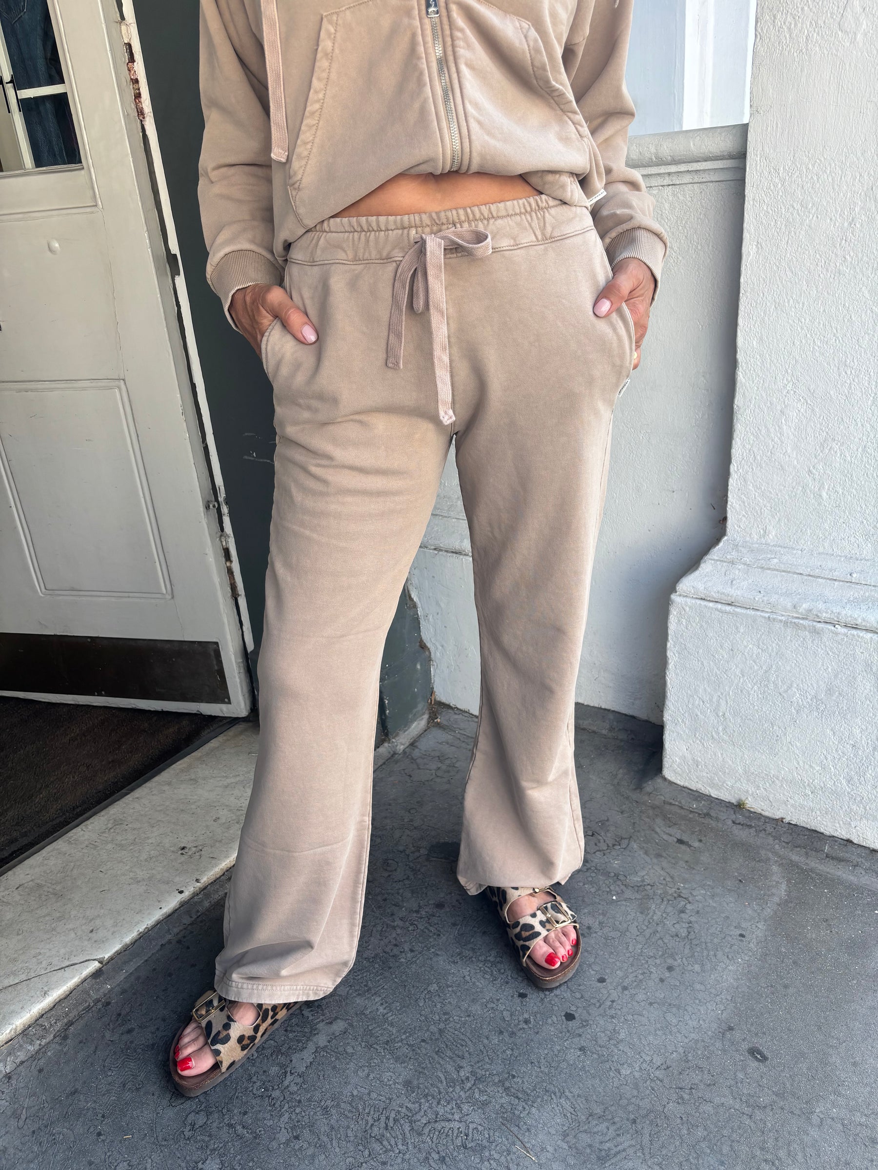 Crossley Dufrel Long Flare Sweatpants - Almond Stone Wash