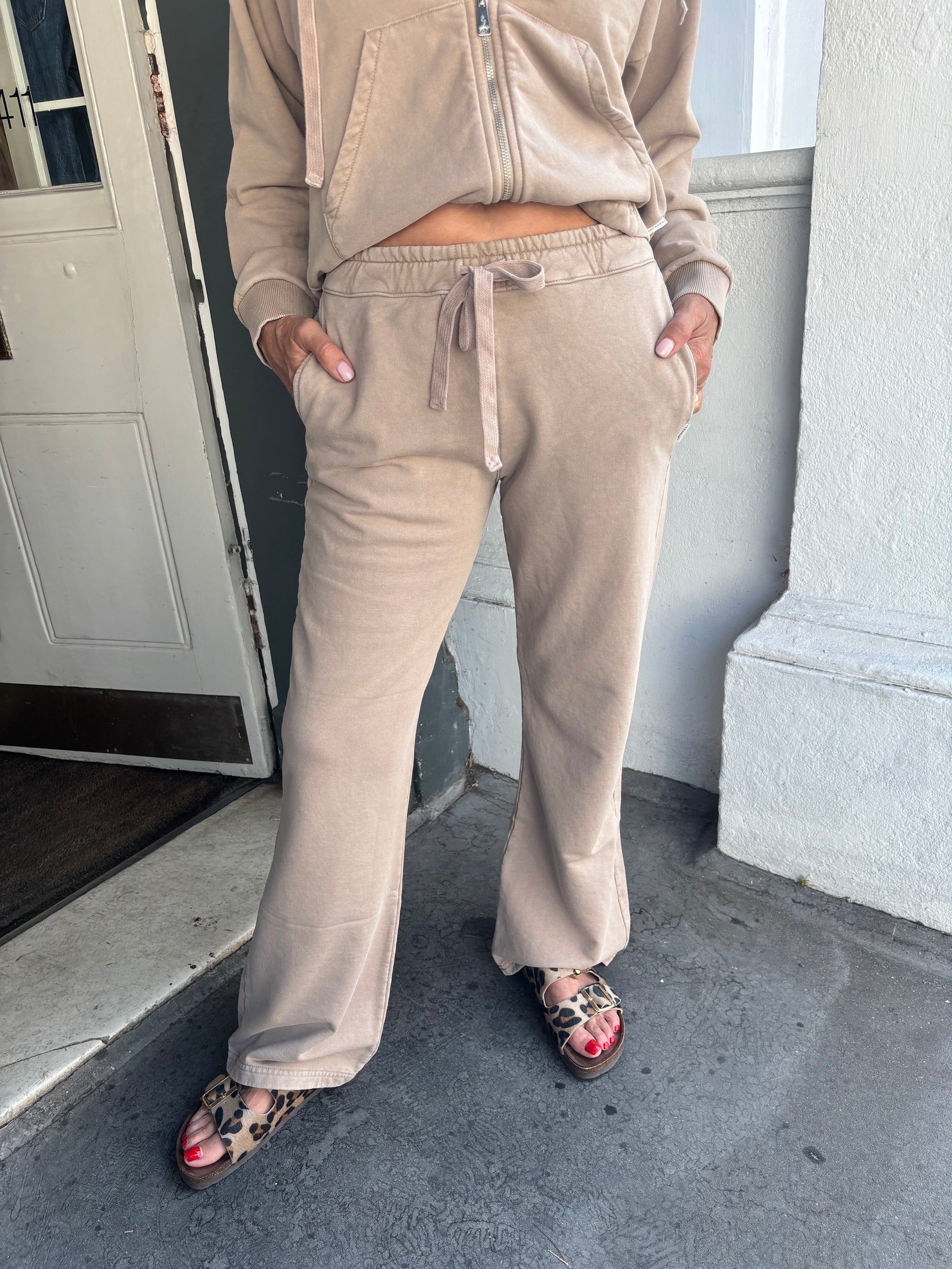 Crossley Dufrel Long Flare Sweatpants - Almond Stone Wash