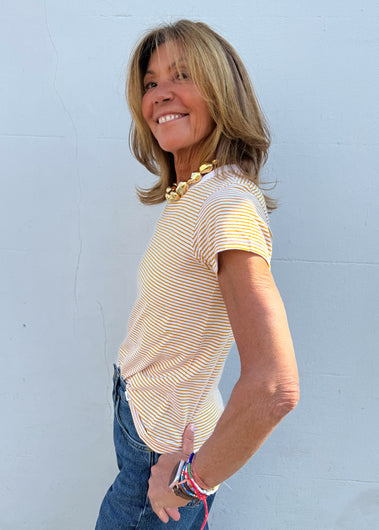 R&B SS Slub Stripe Tee in Yellow