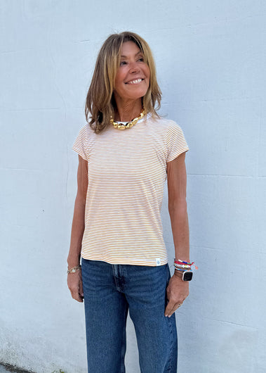 R&B SS Slub Stripe Tee in Yellow