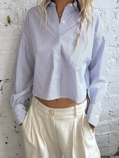 Rag & Bone Marin Cropped Striped Shirt in White