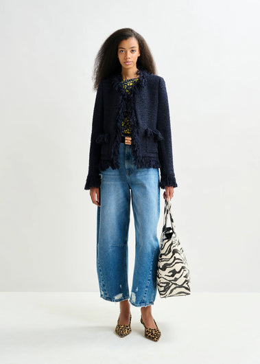 Essentiel Antwerp Iskra Fringed Jacket in Navy