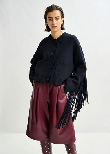 Essentiel Antwerp Istern Jacket with Fringes in Navy