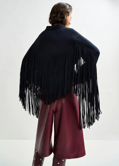Essentiel Antwerp Istern Jacket with Fringes in Navy