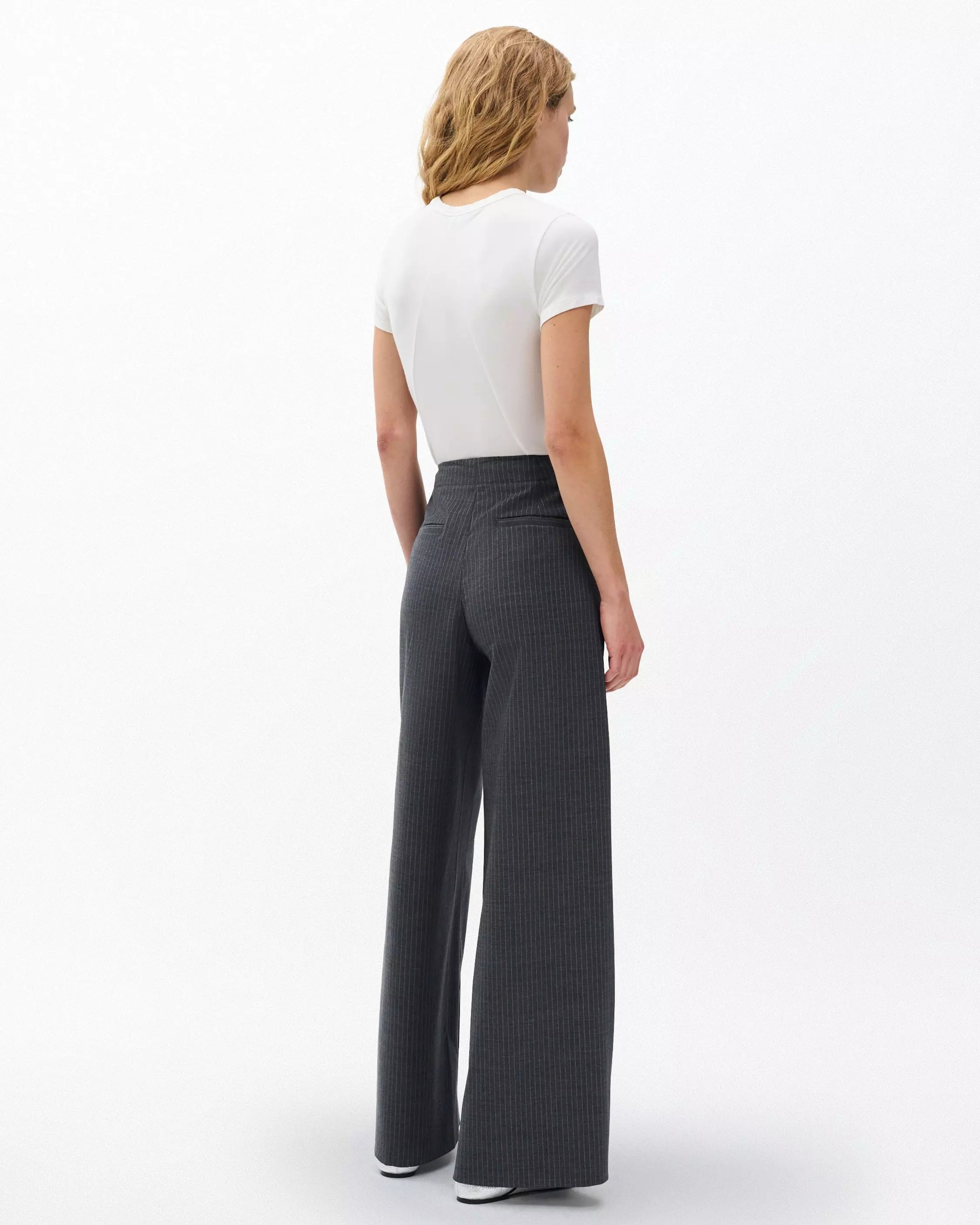 Rag & Bone Irina Stripe High Rise Tailored Pant in Grey Stripe