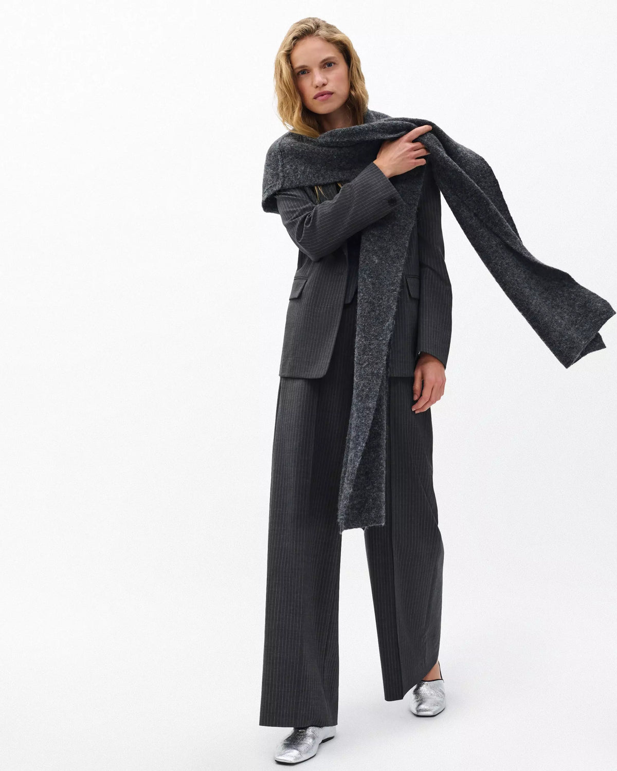 Rag & Bone Irina Stripe High Rise Tailored Pant in Grey Stripe