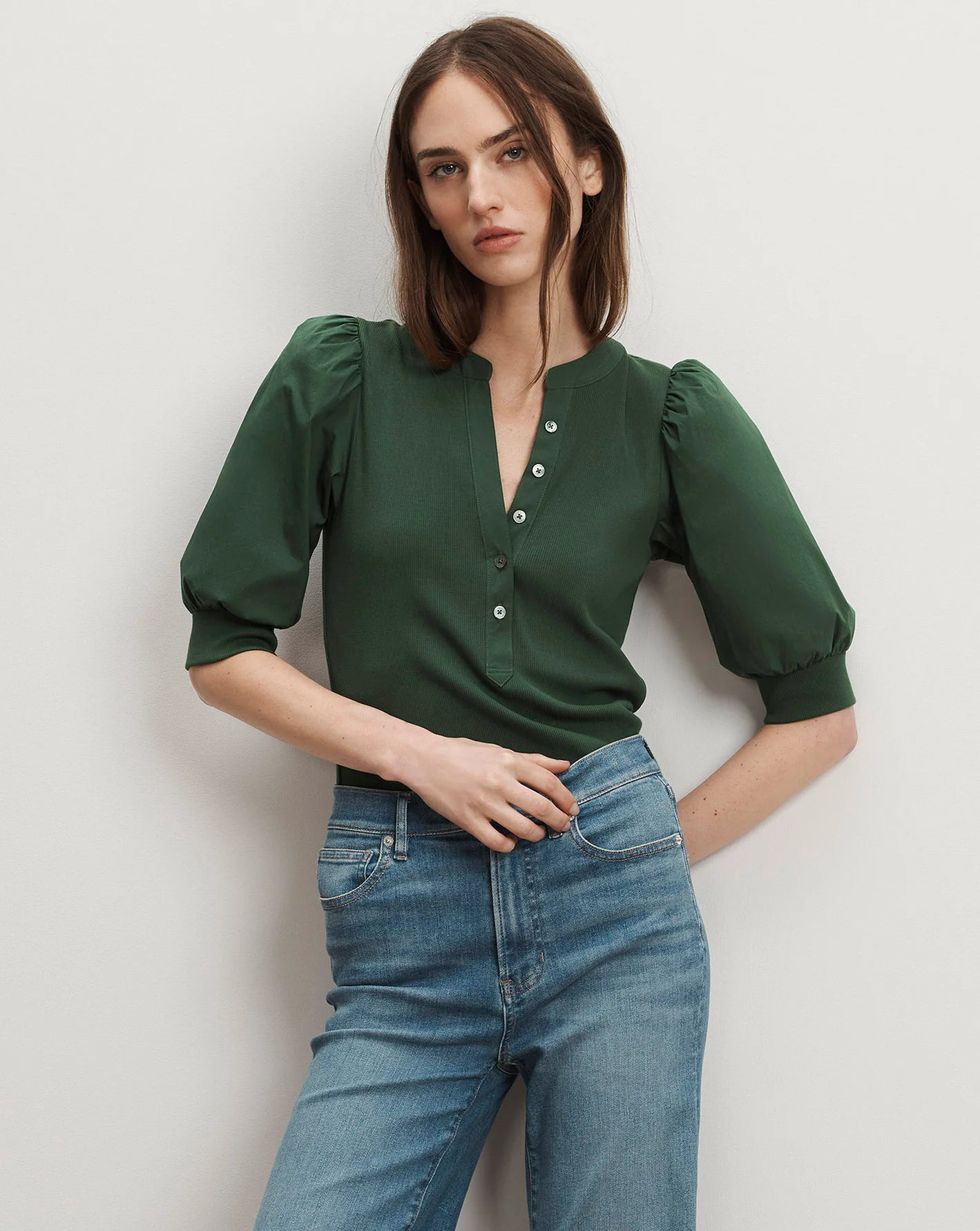 Veronica Beard Coralee Top in Dk Hunter Green