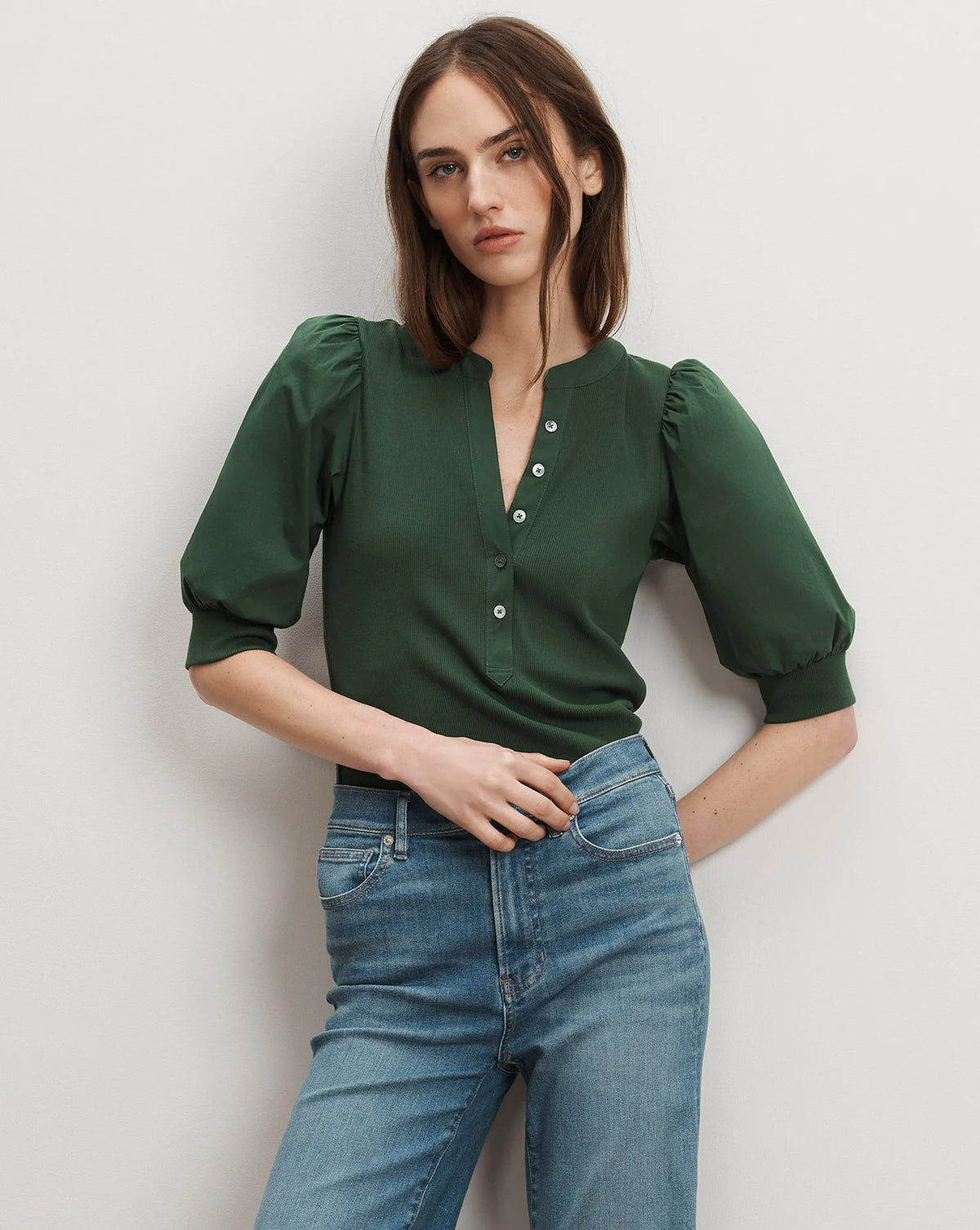 Veronica Beard Coralee Top in Dk Hunter Green
