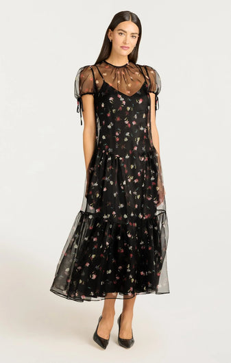 Cinq à Sept Tumbling Carnation Kaida Dress in Black
