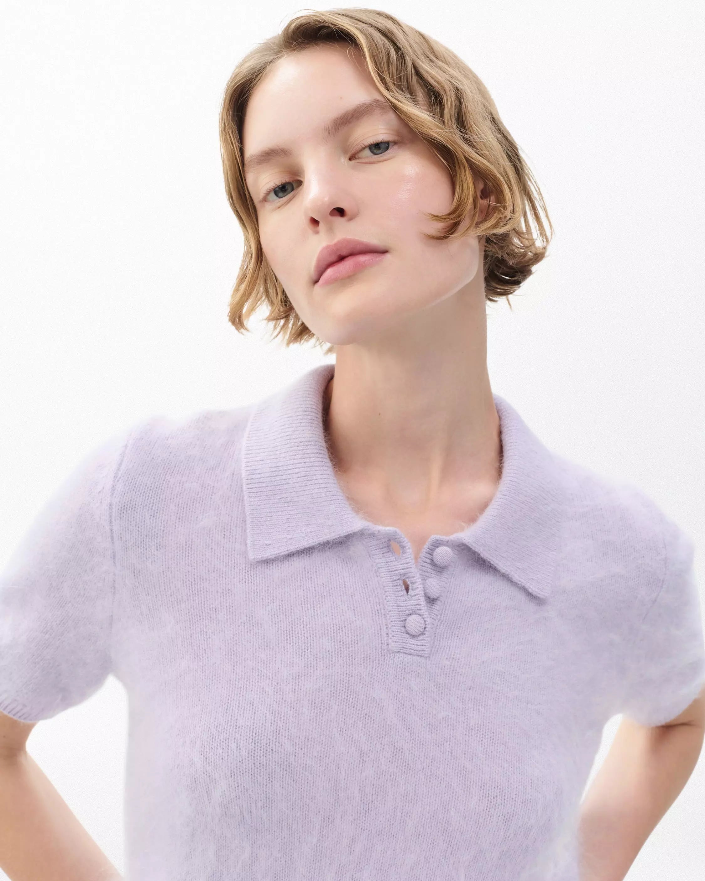 Rag & Bone Jada Brushed Cashmere SS Polo in Lavender