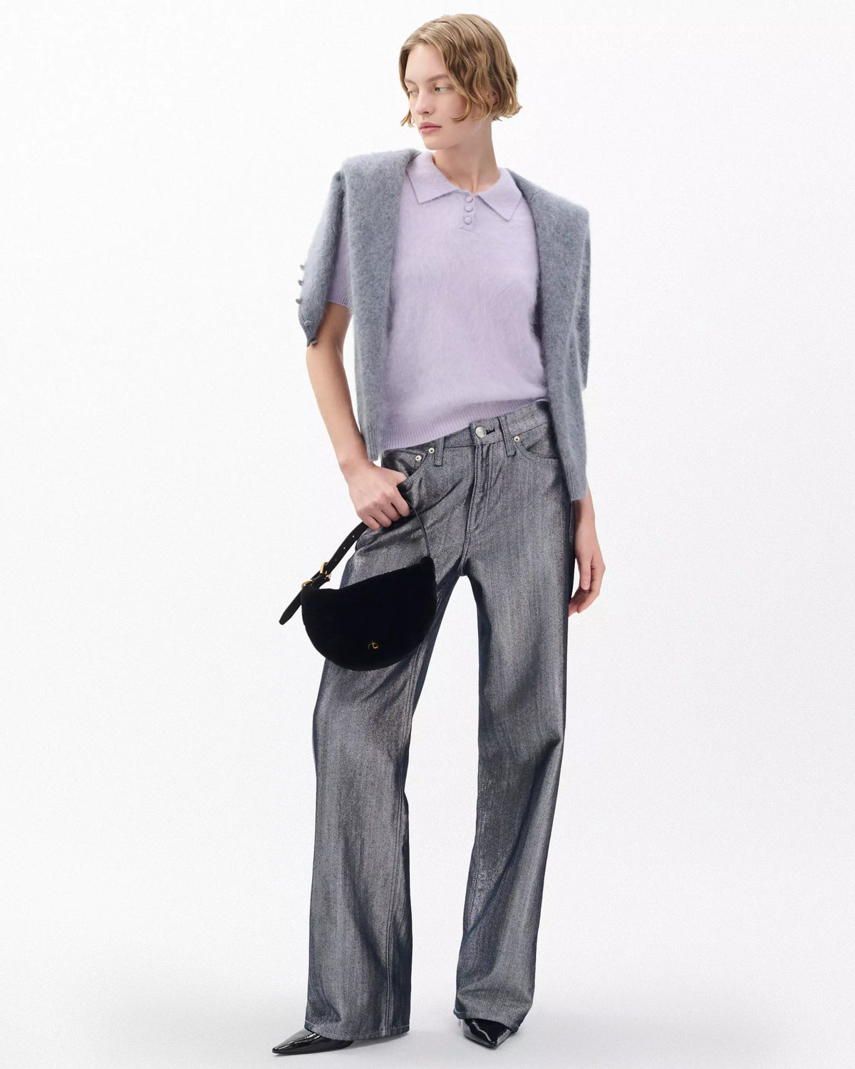 Rag & Bone Jada Brushed Cashmere SS Polo in Lavender