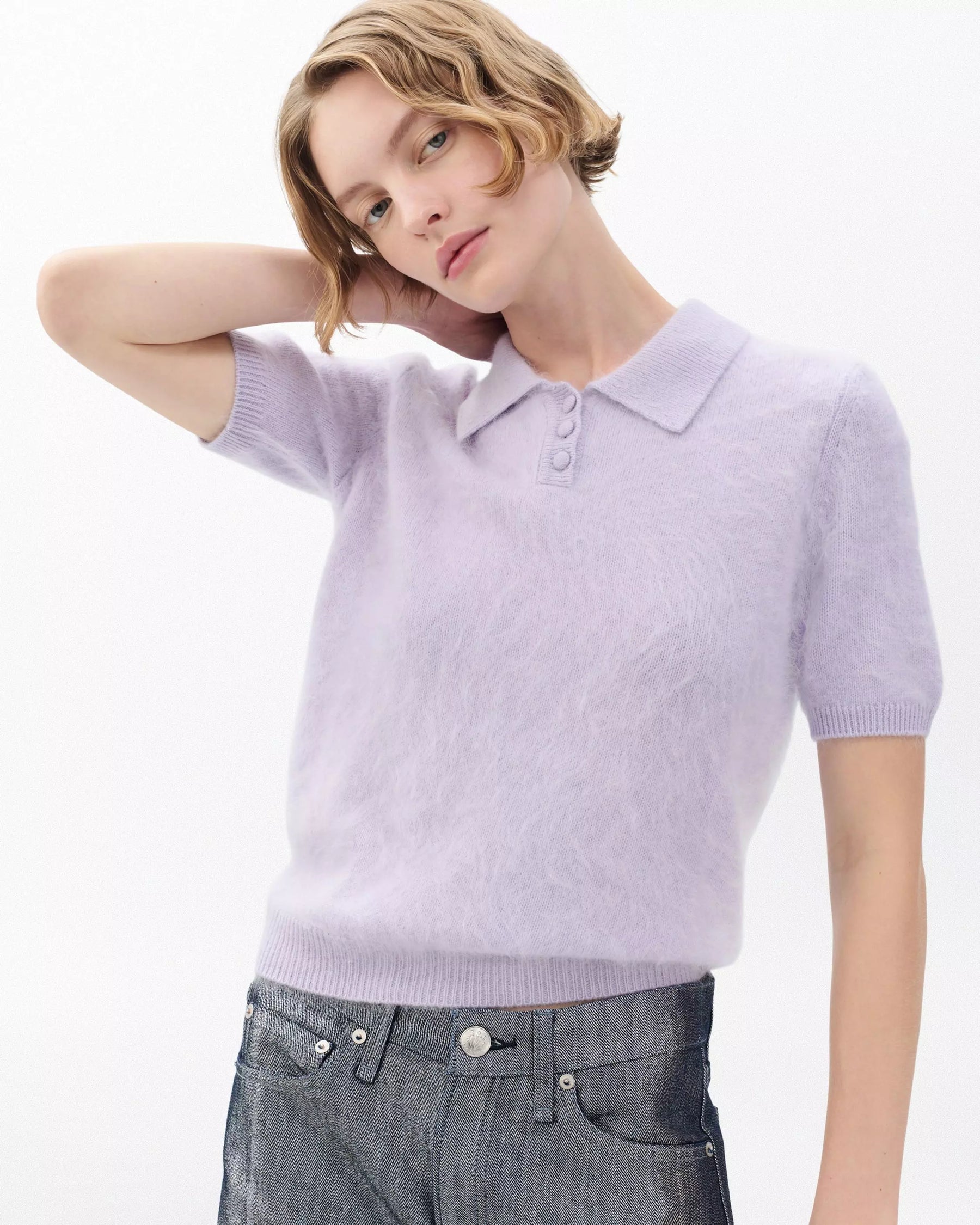 Rag & Bone Jada Brushed Cashmere SS Polo in Lavender