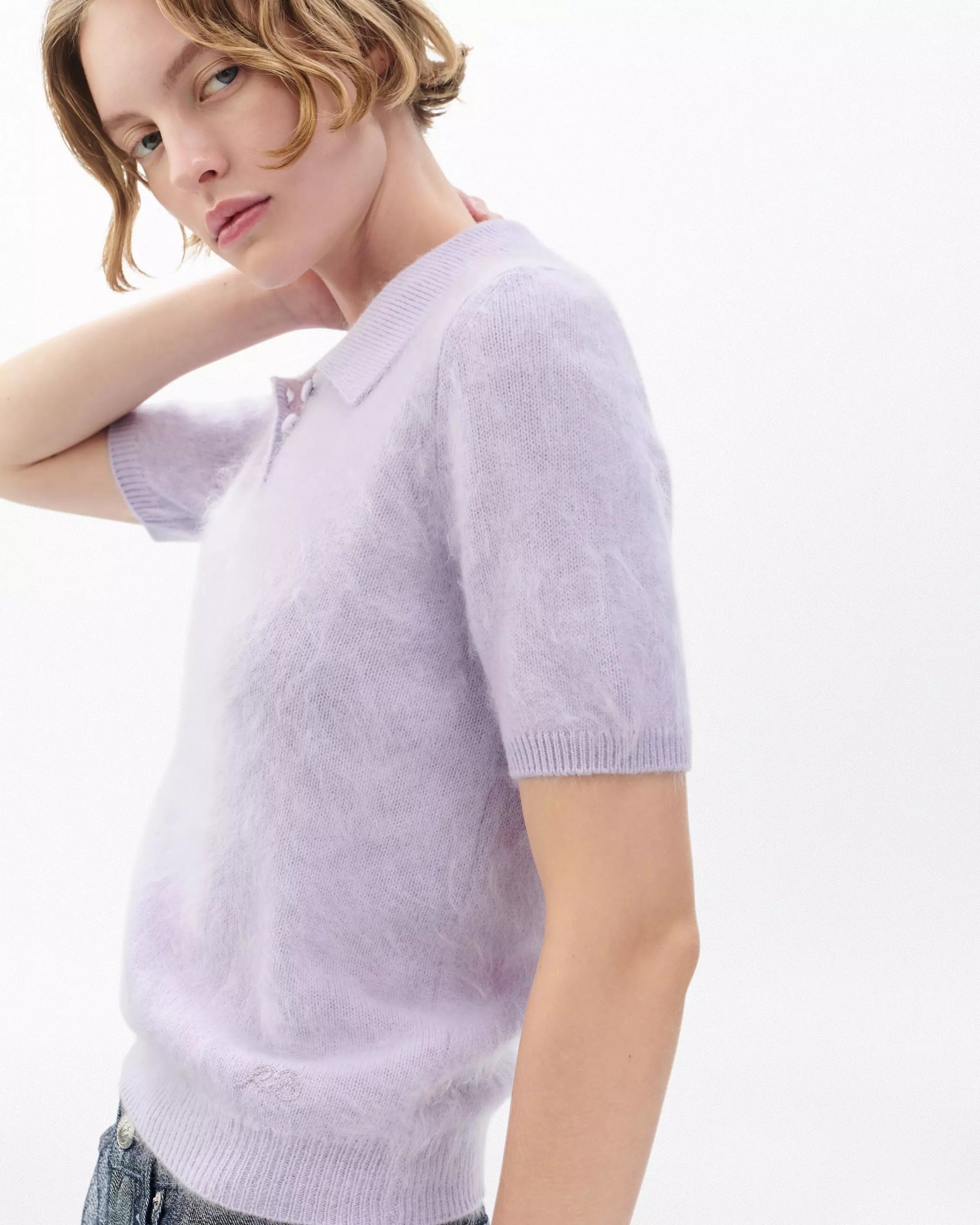 Rag & Bone Jada Brushed Cashmere SS Polo in Lavender