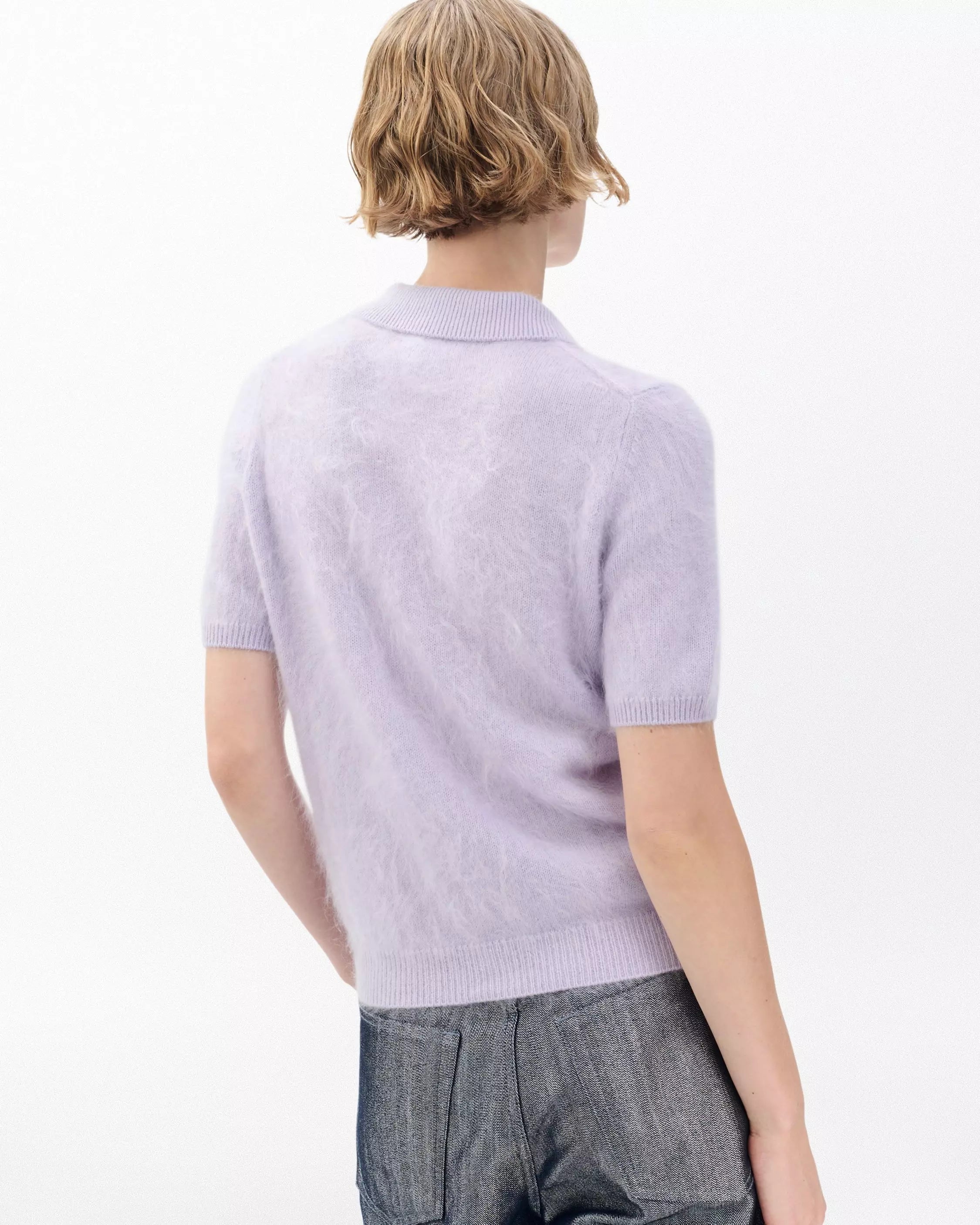 Rag & Bone Jada Brushed Cashmere SS Polo in Lavender
