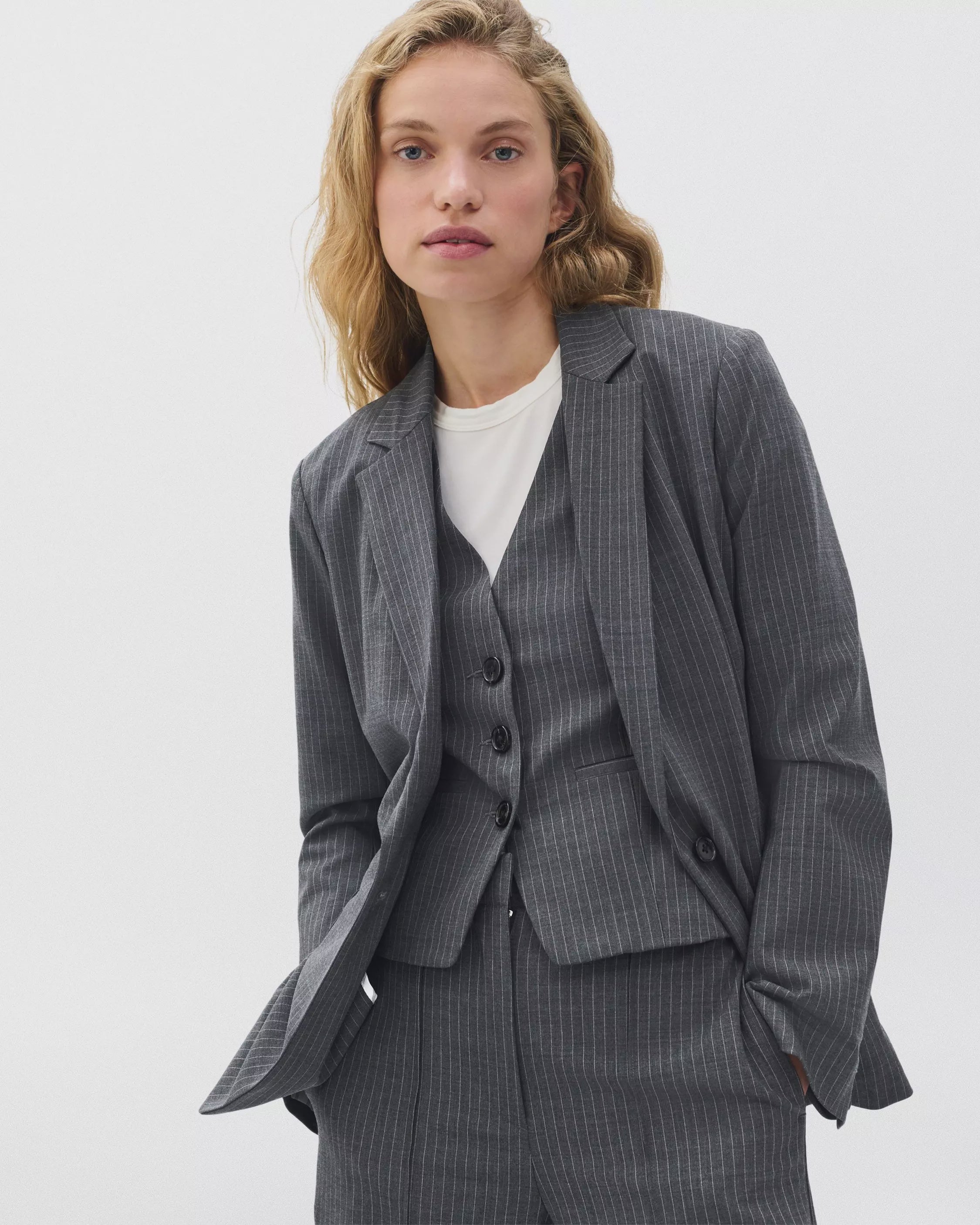 Rag & Bone Jennifer Striped Combo Blazer in Grey Stripe