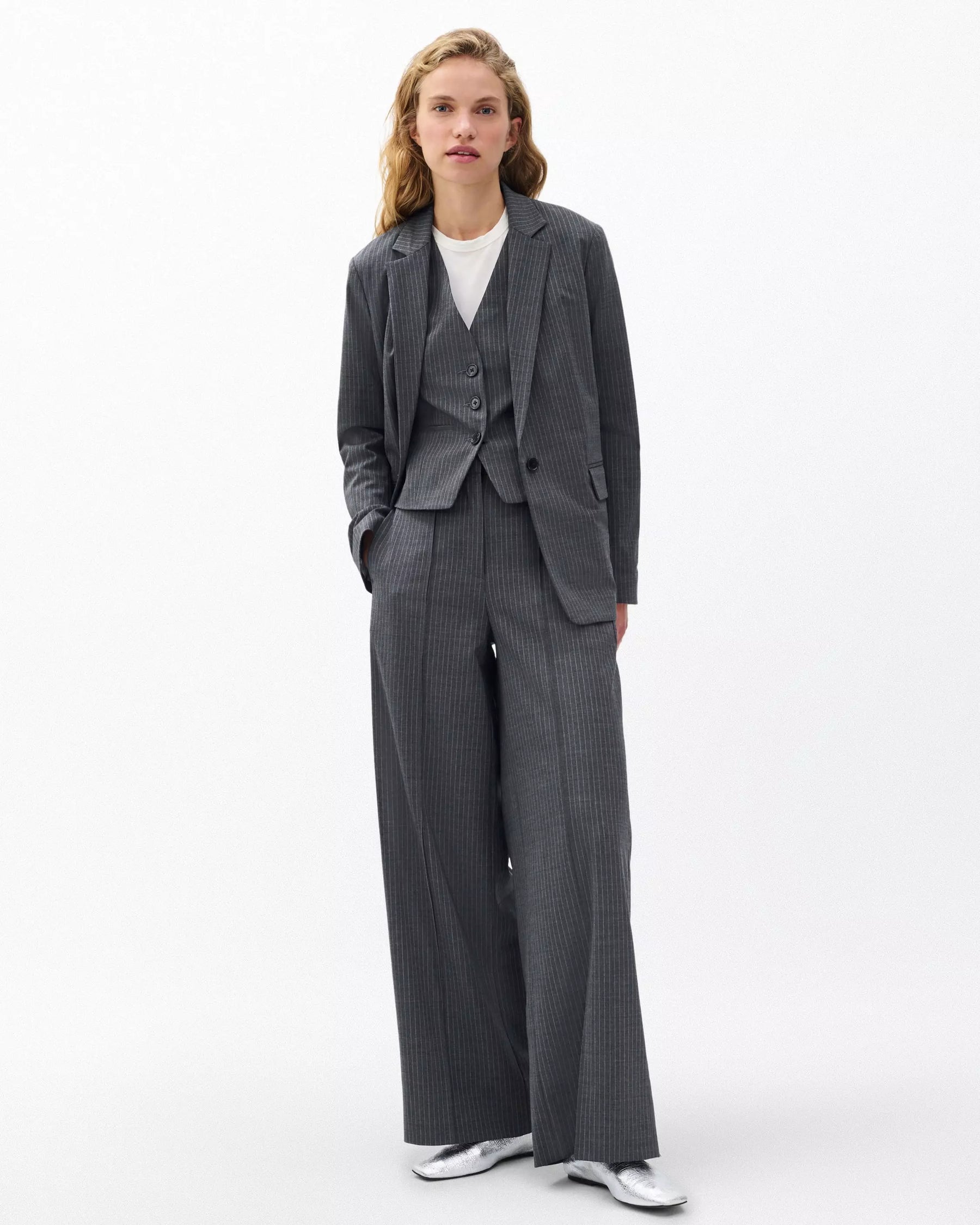 Rag & Bone Jennifer Striped Combo Blazer in Grey Stripe