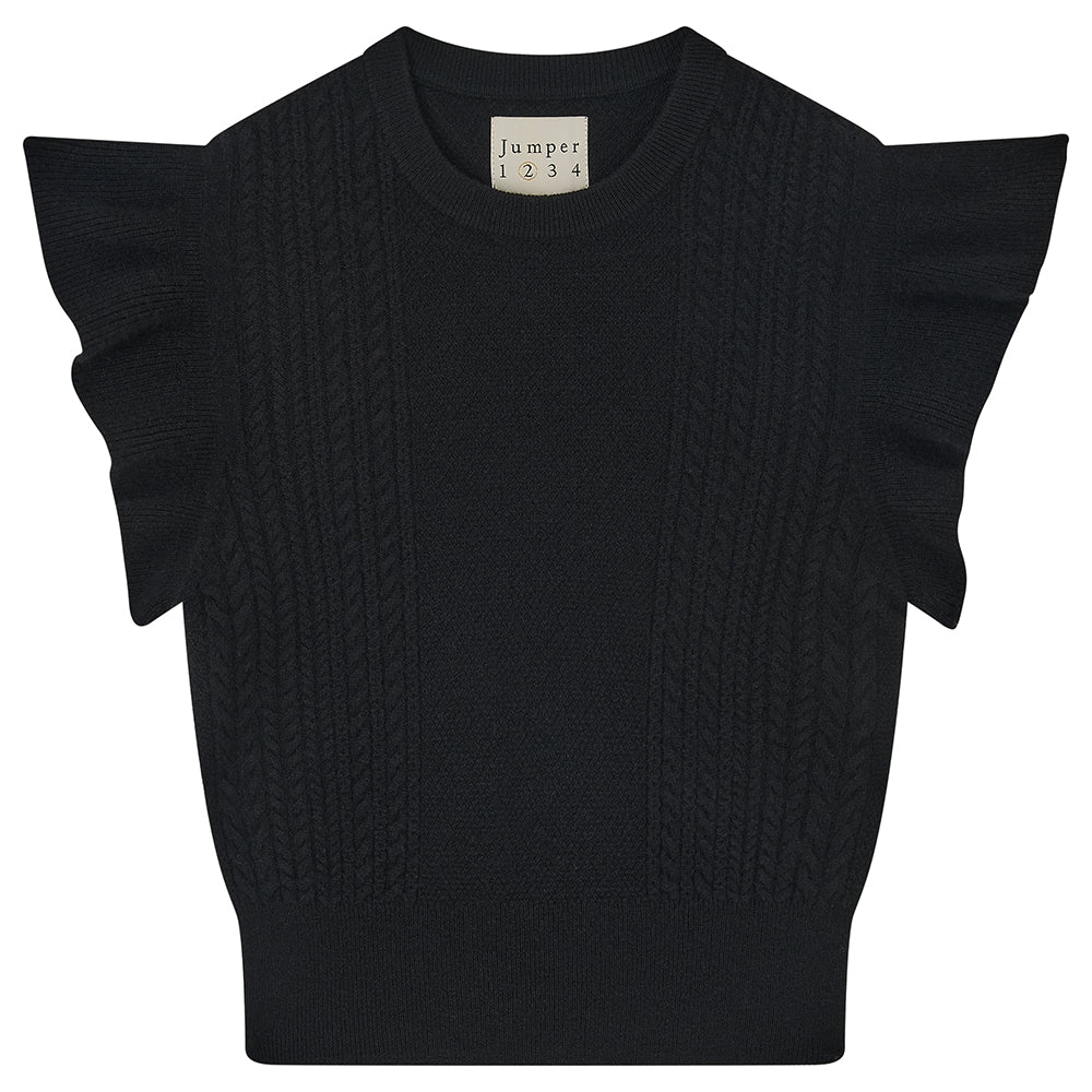 Jumper 1234 Cashmere Ruffle Cable-Knit T-Shirt - Black