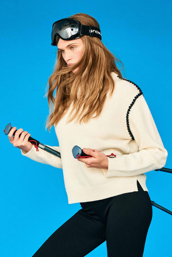 Jumper 1234 Contrast Crochet Crew - Congee, Dark Ink