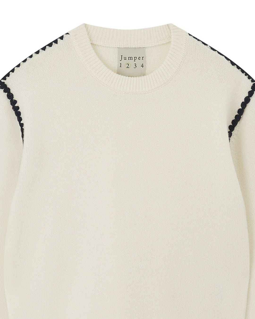 Jumper 1234 Contrast Crochet Crew - Congee, Dark Ink