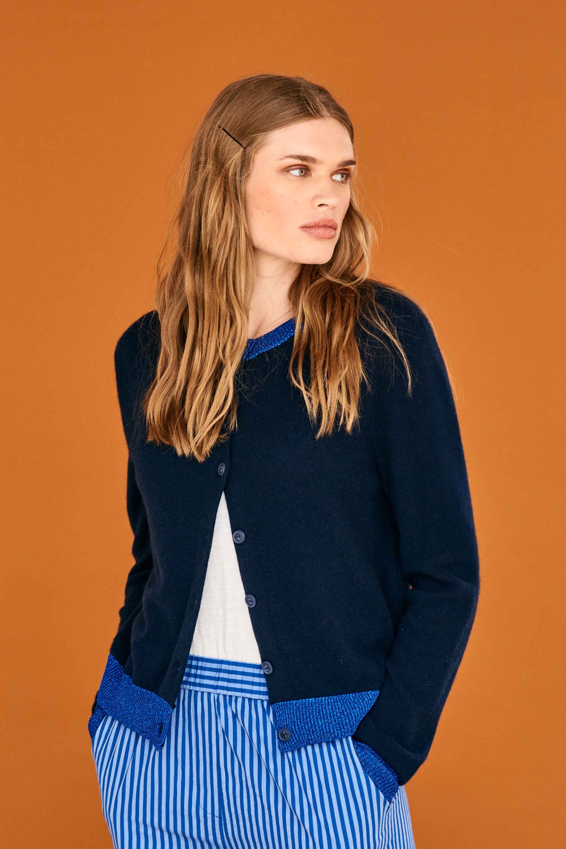 Jumper 1234 Lurex Trim Cardigan - Navy