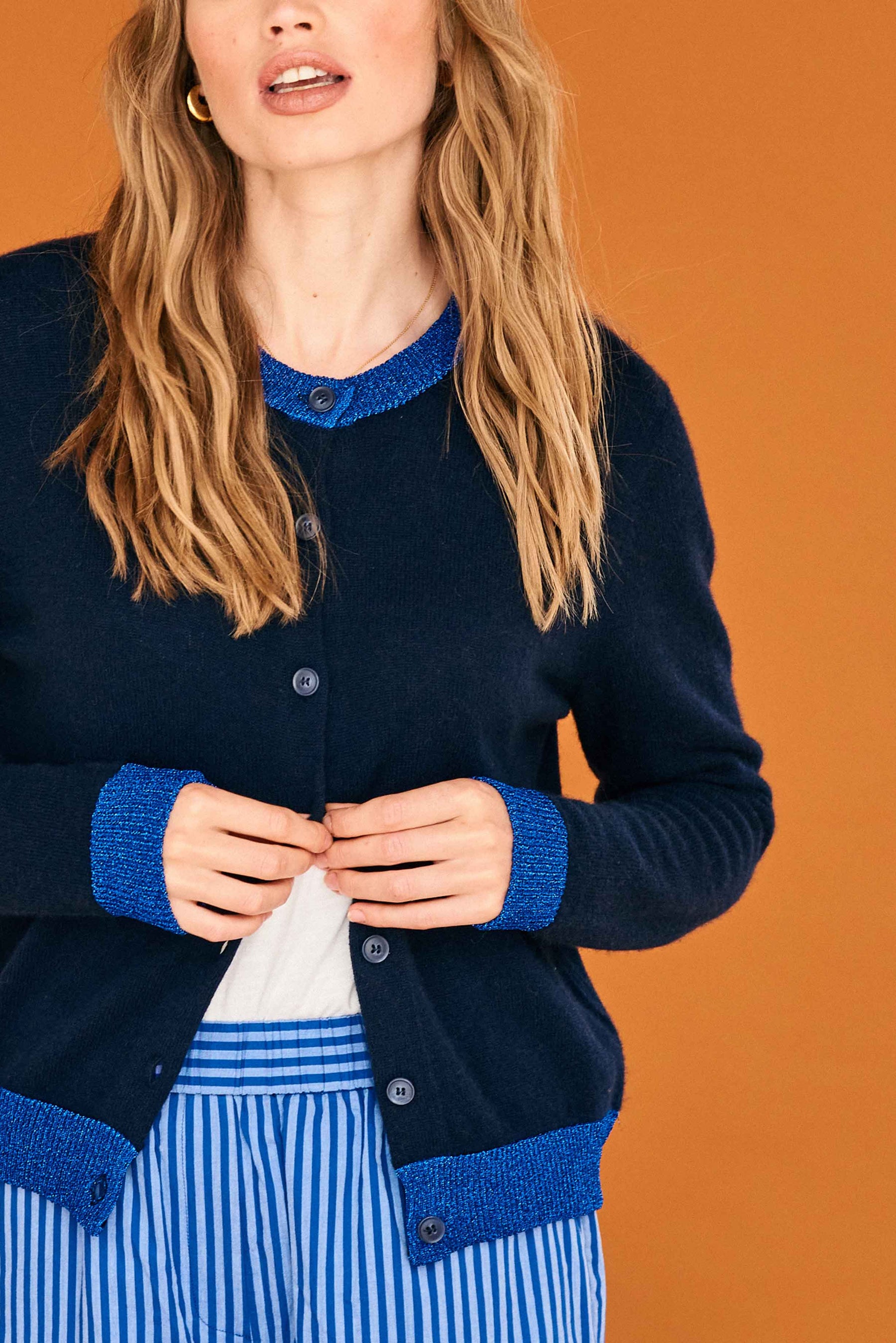 Jumper 1234 Lurex Trim Cardigan - Navy