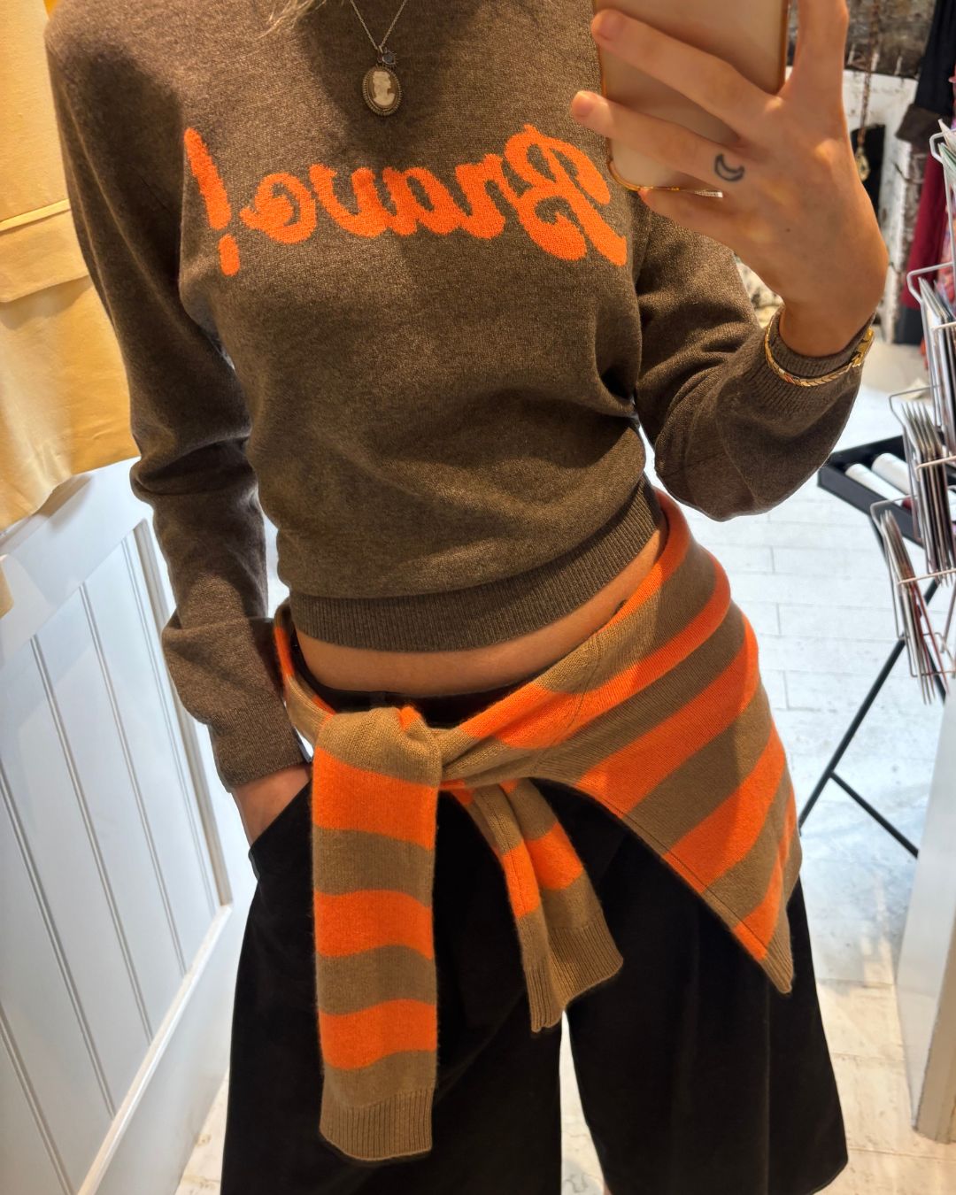 Jumper 1234 Stripe Cashmere Crew - Sandstone, Sunshine Orange