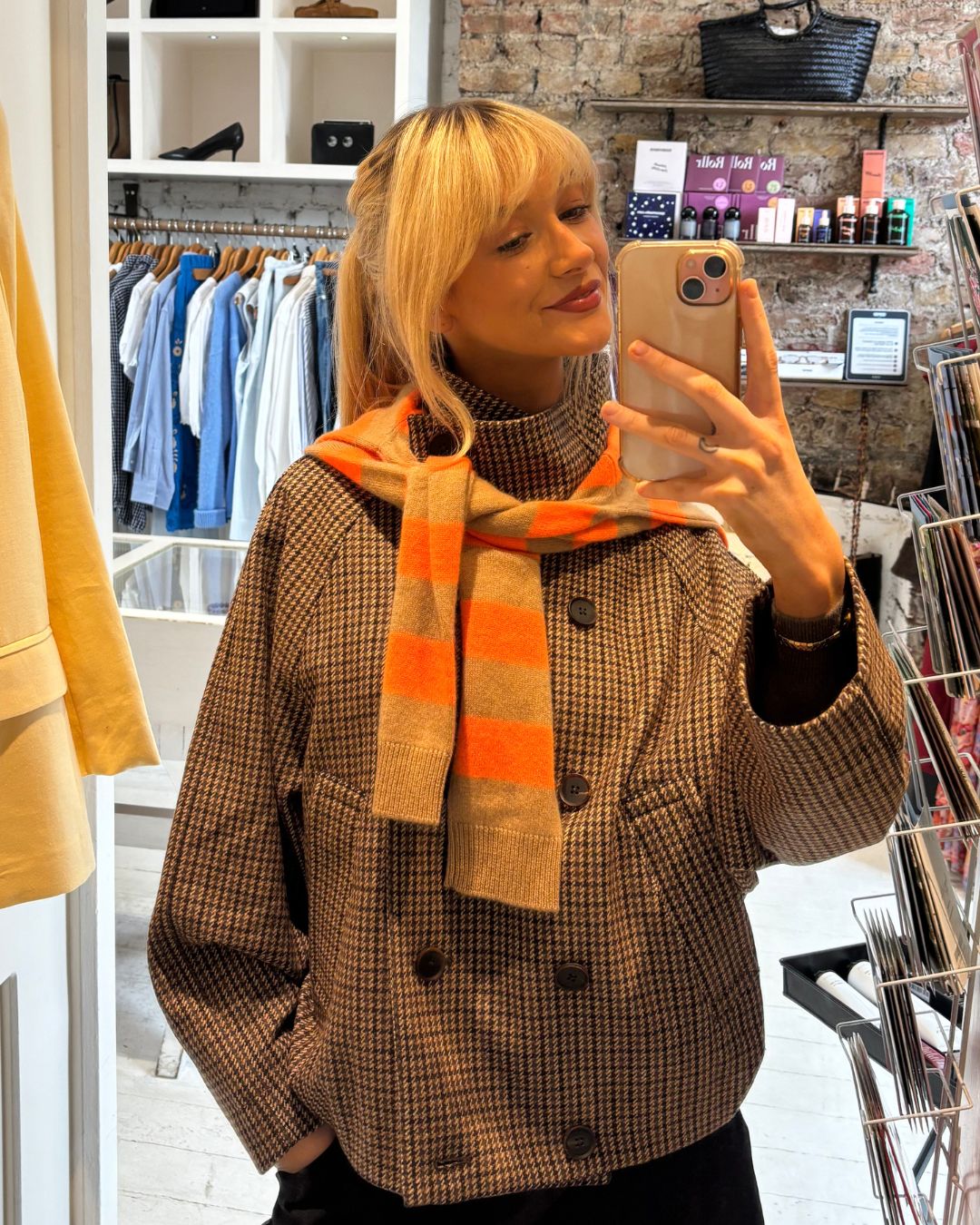 Jumper 1234 Stripe Cashmere Crew - Sandstone, Sunshine Orange