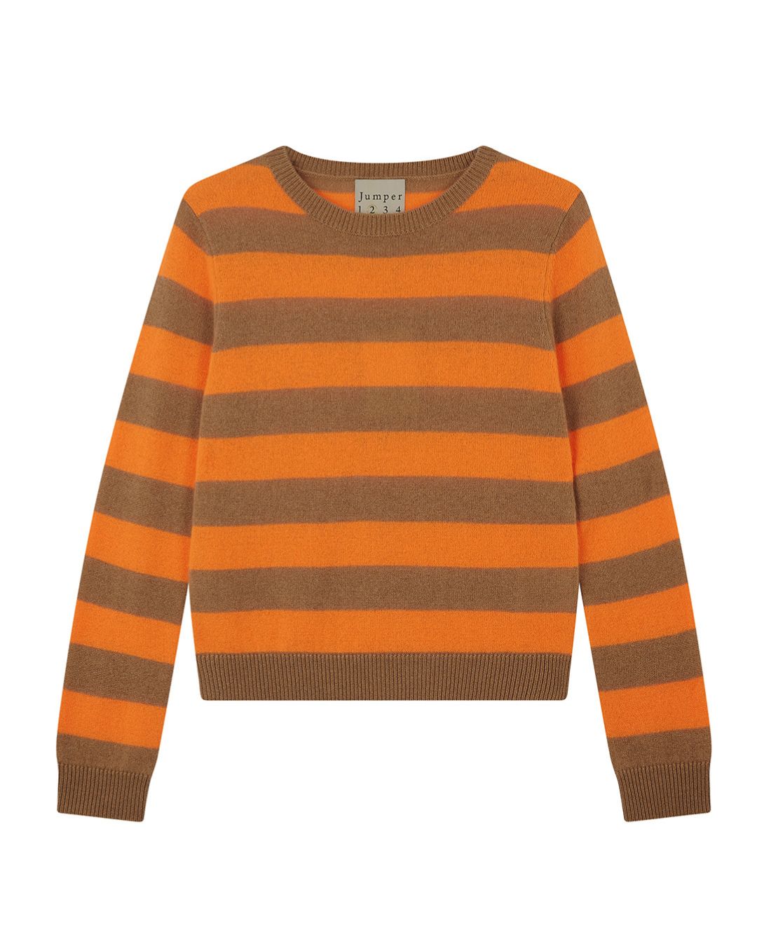 Jumper 1234 Stripe Cashmere Crew - Sandstone, Sunshine Orange