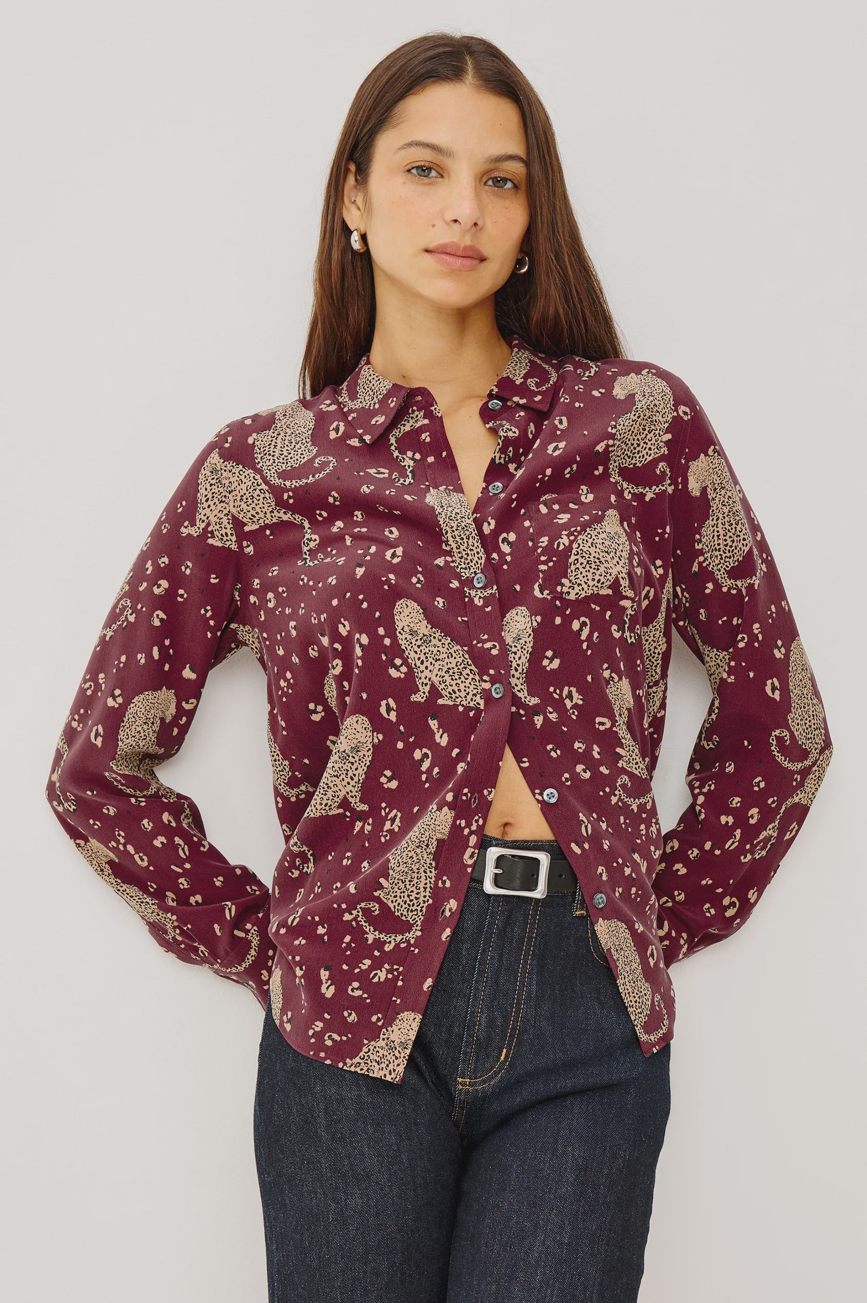 Rails Kate Shirt in Oxblood Leopard