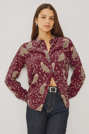 Rails Kate Shirt in Oxblood Leopard
