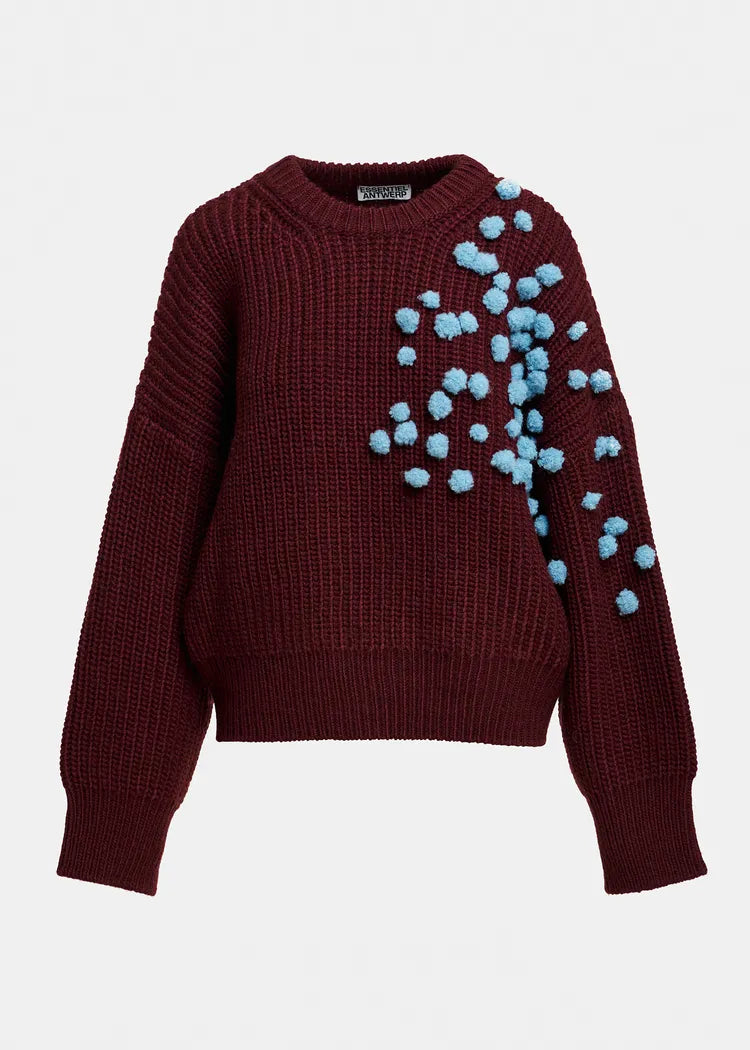 Essentiel Antwerp Kostar Embroidered Pullover - Spilled Merlot