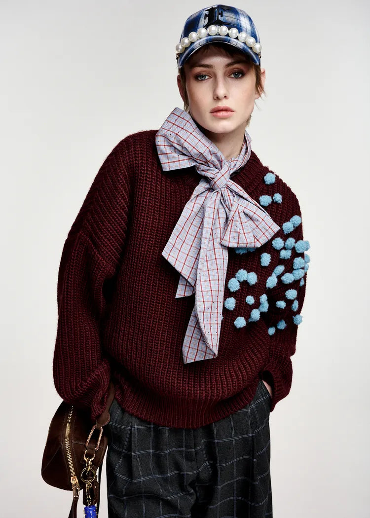 Essentiel Antwerp Kostar Embroidered Pullover - Spilled Merlot