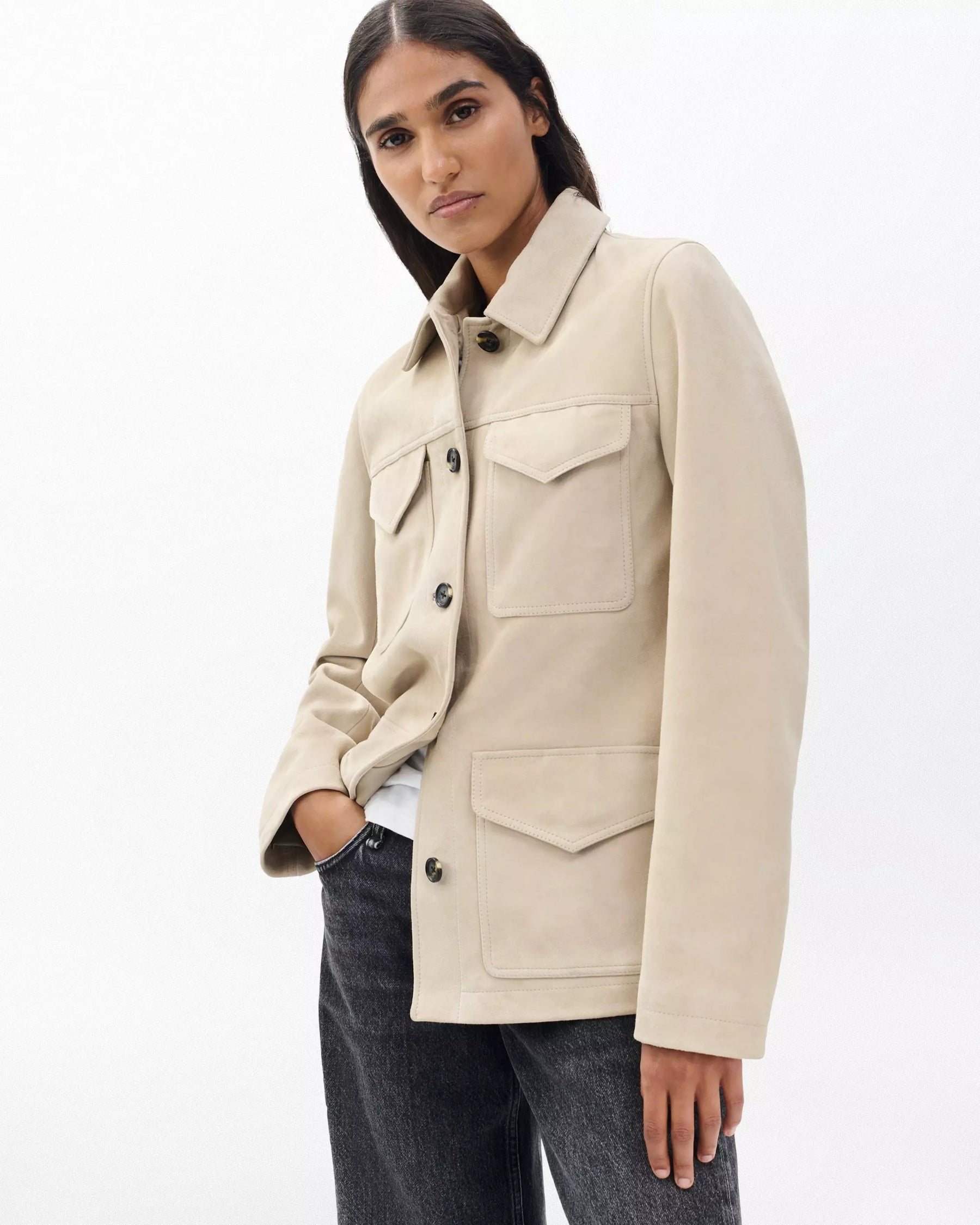 Rag & Bone Kara Suede Jacket in Stone