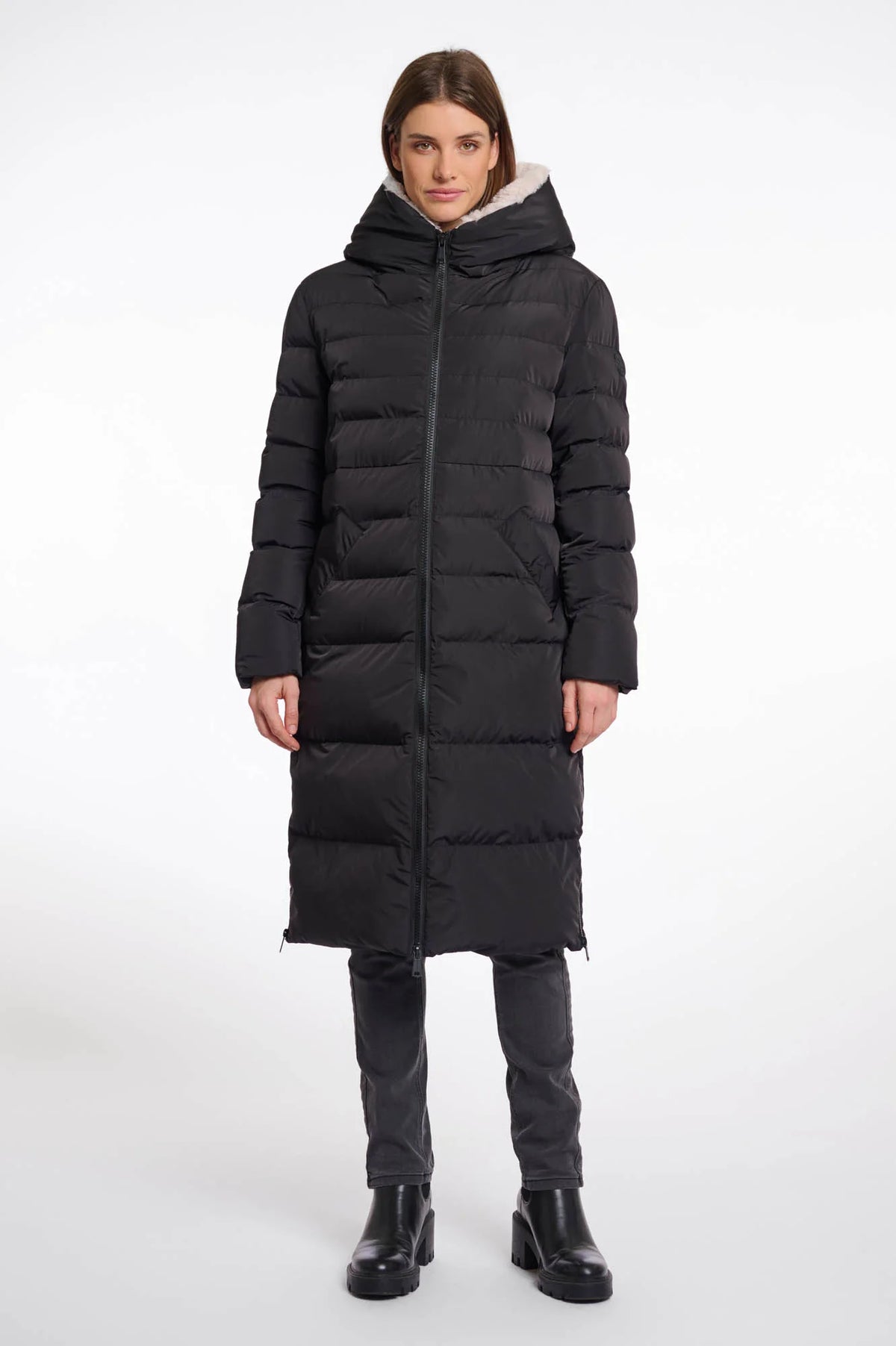 Rino & Pelle Keila Padded Faux Fur Coat in Black