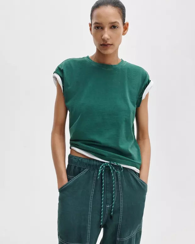 Rag & Bone Distressed Washed Kelly Boxy Tee - Forest