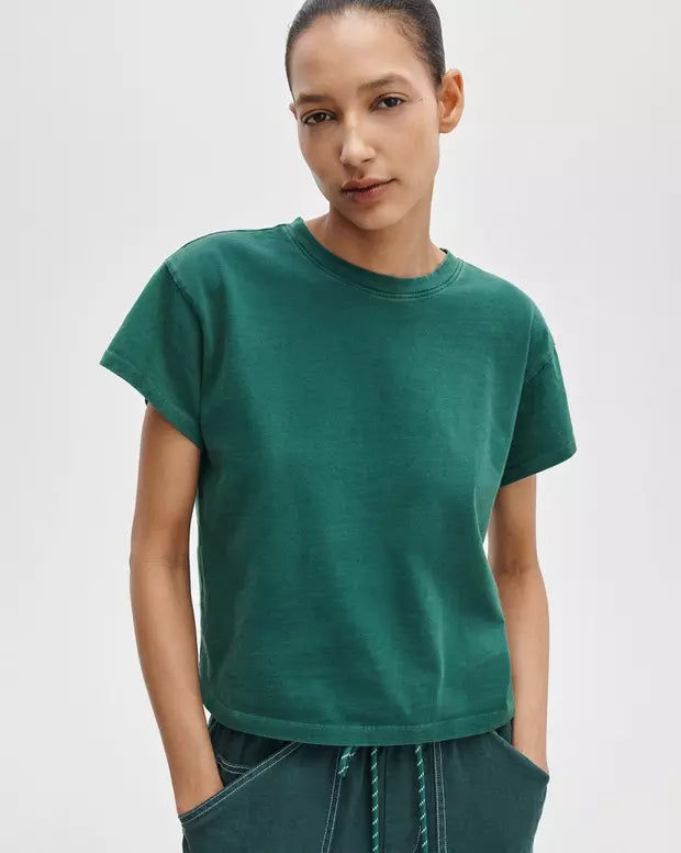 Rag & Bone Distressed Washed Kelly Boxy Tee - Forest