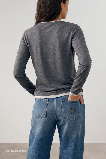 Levete Room Jospehine Double Layer LS Top - Grey