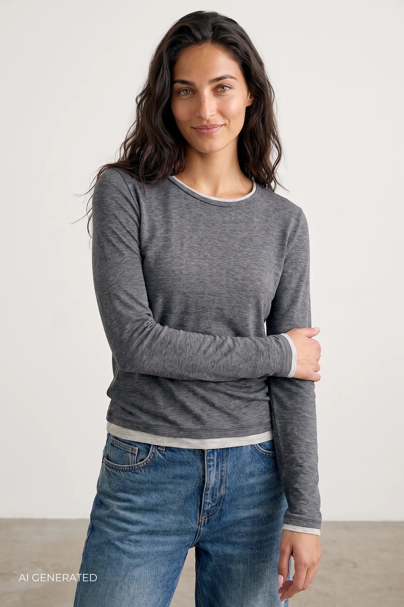 Levete Room Jospehine Double Layer LS Top - Grey