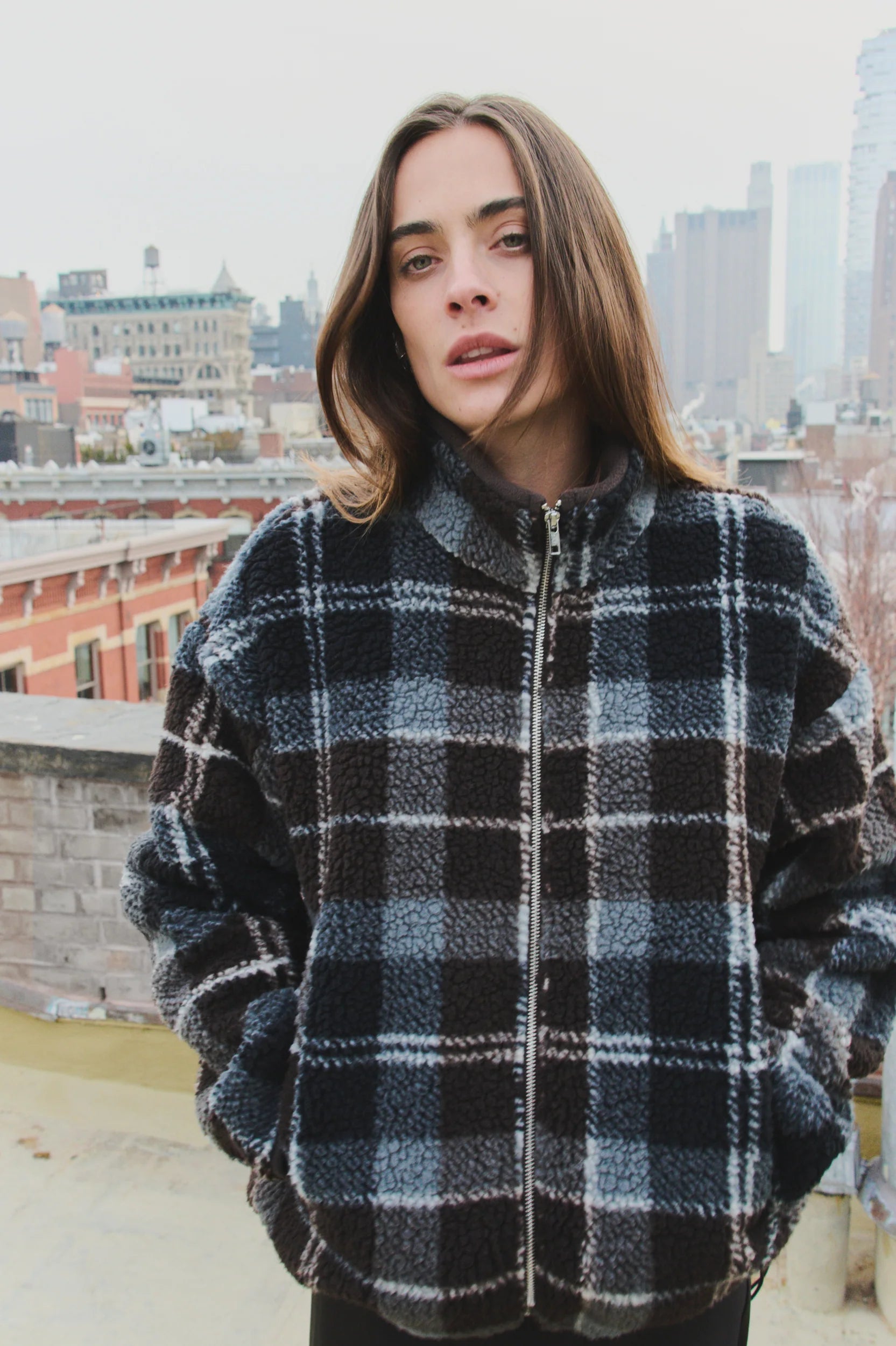 Levete Room Tass Check Fleece - Brown, Navy