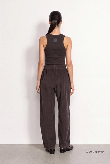 Levete Room Tori Elasticated Babycord Trouser - Dark Brown