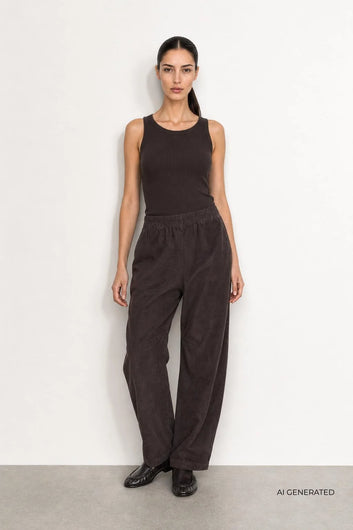 Levete Room Tori Elasticated Babycord Trouser - Dark Brown