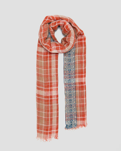 Lovat & Green Scarf in Sunlit Coral