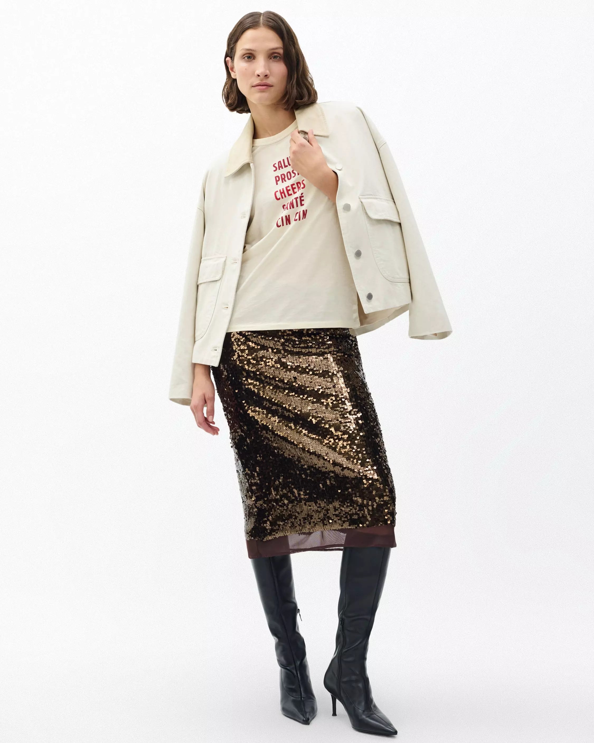 Rag & Bone Lucy Sequin Skirt in Coffee